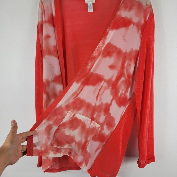 Chicos Sheer Tie Dye Marble Long Sleeve Open Front Light Weight Cardigan Coverup - Picture 3 of 7